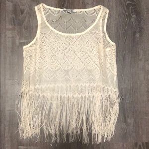 NWOT Bohemian Cream Fringe Tank Top